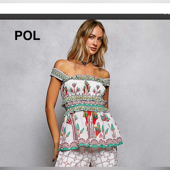 BP235-12🤍💚POL pretty on or Off-Shoulder White Floral Smocked Peplum Top-gorg ! - Picture 6 of 7